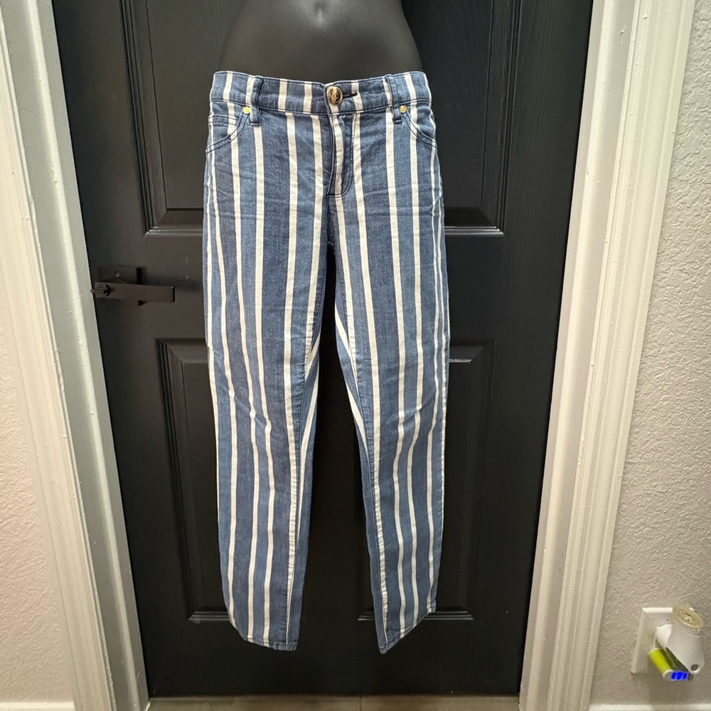 Juicy Couture Striped Blue and White Women's Skinny Jeans